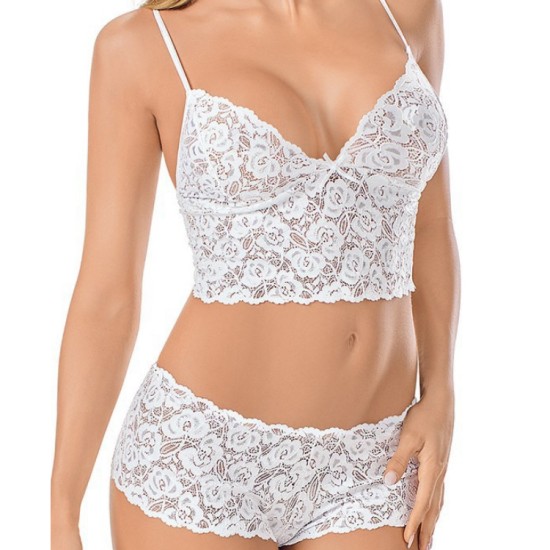 Two Piece Lingerie Set Women Lace See-Through - White Two Piece Lingerie Set Women Lace See-Through - White