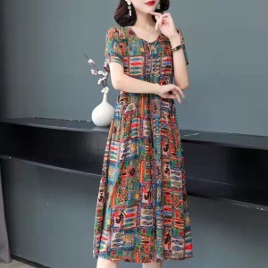 Women Casual Dress - Printed  Dress Casual Vintage Elegant Floral Dresses For Woman - Multicolor