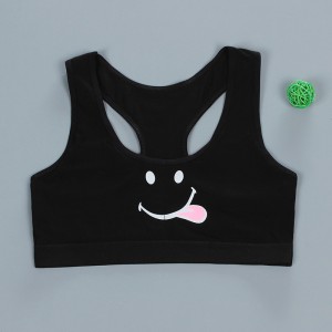 Women Cotton Sport Training Bra Cartoon Smiley - Black