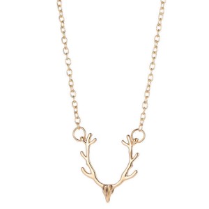 Women Deer Antler Christmas Gift Reindeer Pendant Necklace Gold