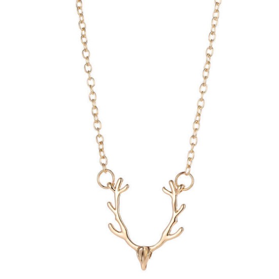 Women Deer Antler Christmas Gift Reindeer Pendant Necklace Gold Women Deer Antler Christmas Gift Reindeer Pendant Necklace Gold