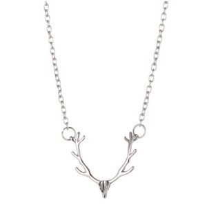 Women Deer Antler Christmas Gift Reindeer Pendant Necklace Silver