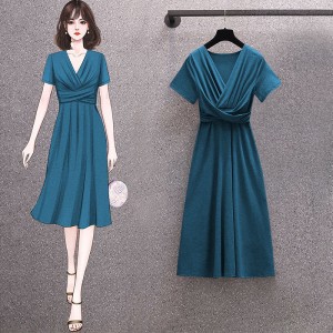 Women Dress - New Temperament Western Style Slimming Pure Color Stylish A-Line Casual Ladies Girls Dresses - Dark Green