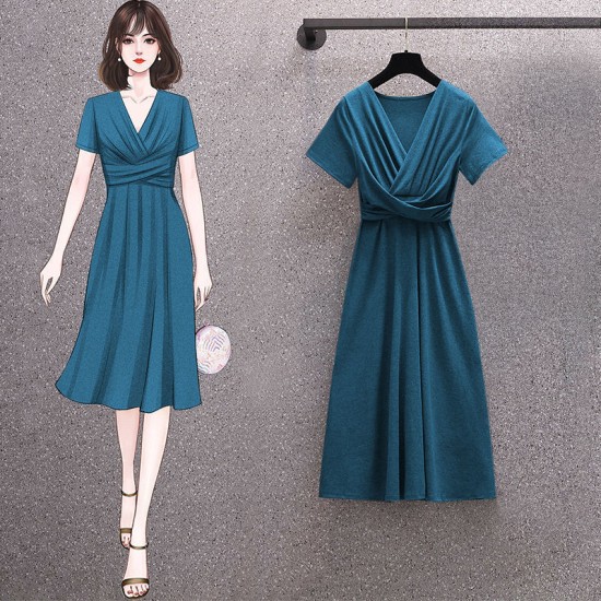 Women Dress - New Temperament Western Style Slimming Pure Color Stylish A-Line Casual Ladies Girls Dresses - Dark Green Women Dress - New Temperament Western Style Slimming Pure Color Stylish A-Line Casual Ladies Girls Dresses - Dark Green