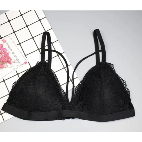 Women Floral V-neck Push-up Bra - Black Women Floral V-neck Push-up Bra - Black