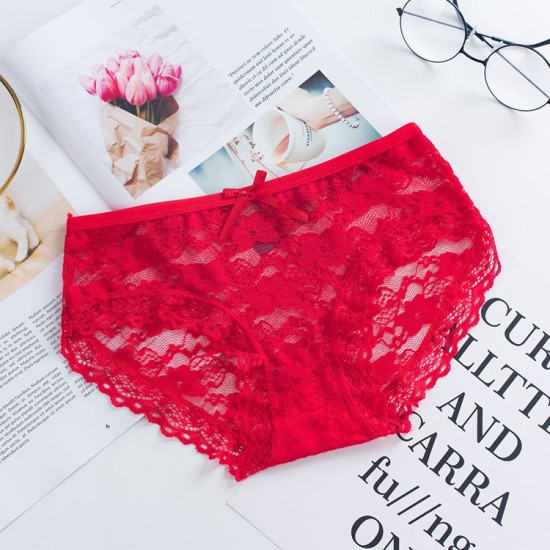 Women Lace Underwear Panties Cotton Comfort - Red Women Lace Underwear Panties Cotton Comfort - Red