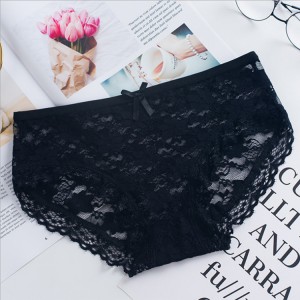 Women Lace Underwear Panties Cotton Comfort- Black