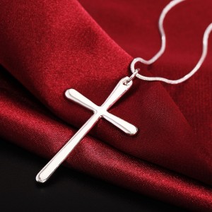 Women Men Jewelry Silver Smooth Cross Pendant Silver