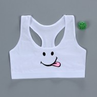 Women Sport Training Bra Cartoon Smiley - White