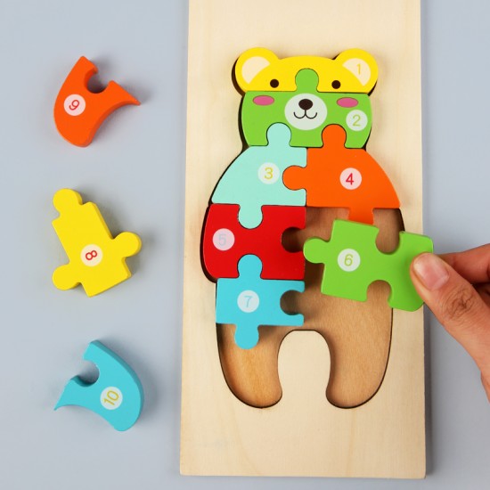 Wooden 3D Puzzles Children Game Toys - Multicolor