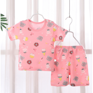 childrens short-sleeved shorts suit  new Born boys and girls baby summer t-shirt Matching Set - Pink