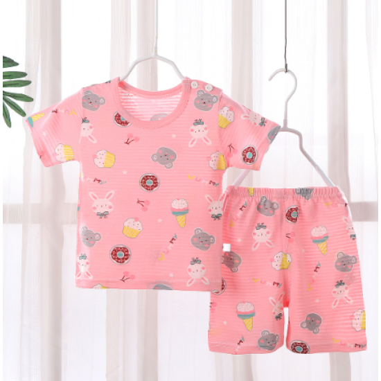 childrens short-sleeved shorts suit  new Born boys and girls baby summer t-shirt Matching Set - Pink