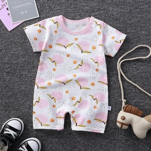 newborn pajamas pure cotton short-sleeved baby jumpsuit - white