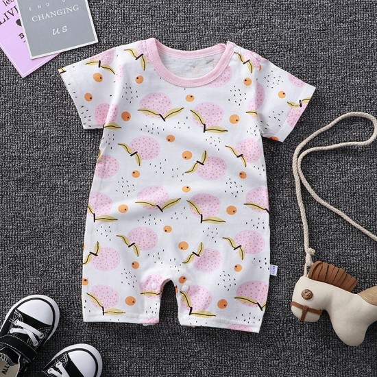 newborn pajamas pure cotton short-sleeved baby jumpsuit - white